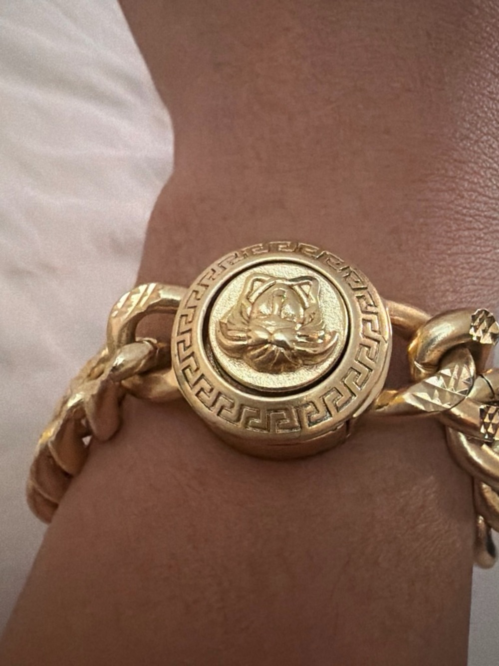 Versace Gold Medallion Cat Link Bracelet